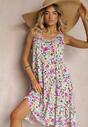 Rochie alb-roz cu bretele din bumbac cu imprimeu floral Haratia
