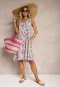 Rochie alb-roz cu bretele din bumbac cu imprimeu floral Haratia