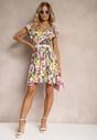 Rochie Verde-Roz Talia Imperiu Bumbac Flori Volane Umeri Elastic Talie Nelova