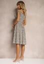 Rochie verde-roz clos din bumbac cu elastic in talie Nelyssa