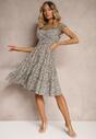 Rochie verde-roz clos din bumbac cu elastic in talie Nelyssa