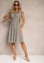 Rochie verde-roz clos din bumbac cu elastic in talie Nelyssa