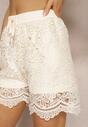 Beżowe Wiskozowe Szorty z Koronki High Waist Wykończone Gumką w Pasie Nellisha