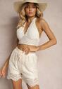 Beżowe Wiskozowe Szorty z Koronki High Waist Wykończone Gumką w Pasie Nellisha