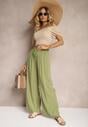 Pantaloni Palazzo Verde Deschis din Bumbac cu Talie Înaltă și Elastic în Talie Nelsaria