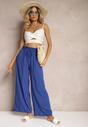 Pantaloni albaștri din bumbac tip Palazzo cu talie înaltă și elastic în talie Nelsaria