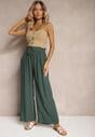 Pantaloni verzi din bumbac cu talie înaltă cu picioare largi și elastic în talie Clisea