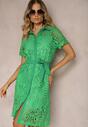 Rochie Verde Cămașă Ajurată Cu Fundă În Talie Lonnija