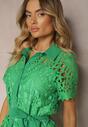 Rochie Verde Cămașă Ajurată Cu Fundă În Talie Lonnija