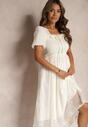 Rochie Cocktail Bej Cu Talia Marcată din Bumbac cu Mâneci Bufante Glosea