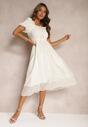 Rochie Cocktail Bej Cu Talia Marcată din Bumbac cu Mâneci Bufante Glosea