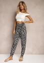 Pantaloni sport negri și albi din viscoză cu talie înaltă și elastic în talie cu imprimeu floral Risalenas