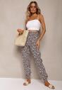 Czarno-Różowe Wiskozowe Spodnie High Waist z Gumką w Talii Amnena