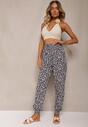 Granatowo-Różowe Wiskozowe Spodnie High Waist z Gumką w Talii Amnena