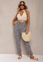 Granatowo-Różowe Wiskozowe Spodnie High Waist z Gumką w Talii Amnena