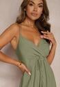 Rochie verde închis tip plic din bumbac cu bretele reglabile și elastic în talie Sennea