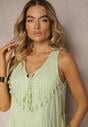 Rochie Verde cu Dantelă la Decolteu cu Croi Clos cu Elastic în Talie Belorea