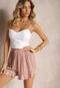 Różowe Szorty High Waist o Luźnym Kroju z Gumką w Pasie i Falbanką Kinnea