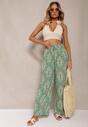 Zielone Boho Spodnie z Wiskozy High Waist z Szerokimi Nogawkami i Gumką w Pasie Walnena