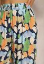 Bleumarin-Albastru Închis Pantaloni Largi Vâscoză Talie Înaltă Flori Elastic Talie Dennea