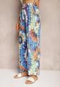 Pantaloni albaștri din viscoză cu croială largă talie înaltă tie dye cu elastic în talie Nalflea