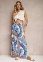 Pantaloni albaștri din viscoză cu croială largă talie înaltă tie dye cu elastic în talie Nalflea