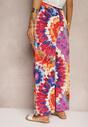 Roșu-Albastru Viscoză Pantaloni Largi High Waist Tie Dye cu Elastic în Talie Nalflea