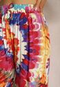 Roșu-Albastru Viscoză Pantaloni Largi High Waist Tie Dye cu Elastic în Talie Nalflea