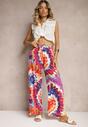 Roșu-Albastru Viscoză Pantaloni Largi High Waist Tie Dye cu Elastic în Talie Nalflea