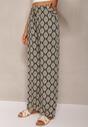 Czarno-Beżowe Szerokie Spodnie z Wiskozy High Waist w Geometryczny Wzór z Gumką w Talii Rivanorie