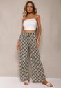 Czarno-Beżowe Szerokie Spodnie z Wiskozy High Waist w Geometryczny Wzór z Gumką w Talii Rivanorie