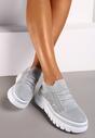 Sneakers Gri cu Partea Superioară Elastică și Perforații Decorative pe Talpă Groasă Frilifea