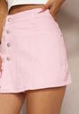Różowe Denimowe Szorty Imitujące Spódnicę z Bawełny High Waist Nellmina