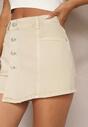 Beżowe Denimowe Szorty Imitujące Spódnicę z Bawełny High Waist Nellmina