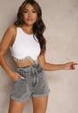 Szare Szorty Denimowe High Waist z Bawełny Pemorea