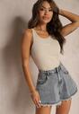 Niebieskie Jeansowe Szorty z Bawełny High Waist z Postrzępionymi Nogawkami Tivima