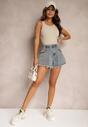 Niebieskie Jeansowe Szorty z Bawełny High Waist z Postrzępionymi Nogawkami Tivima