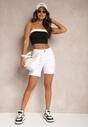Białe Jeansowe Szorty High Waist z Ozdobnymi Przetarciami Vimarinda