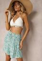 Miętowe Szorty z Wiskozy o Luźnym Kroju High Waist Wykończone Gumką w Pasie Nellania