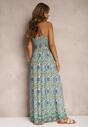Rochie verde în stil boho cu bretele cu elastic în talie Felorea