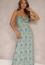 Rochie verde în stil boho cu bretele cu elastic în talie Felorea