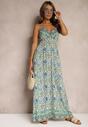 Rochie verde în stil boho cu bretele cu elastic în talie Felorea