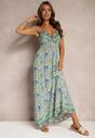 Rochie verde în stil boho cu bretele cu elastic în talie Felorea