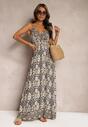 Rochie Negru-Bej în Stil Boho cu Bretele cu Elastic în Talie Felorea