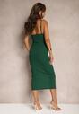 Zielona Dopasowana Sukienka Midi na Regulowanych Ramiączkach z Głębokim Dekoltem Zosfia