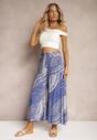 Pantaloni albaștri largi 7/8 talie înaltă din viscoză cu elastic în talie Risallni