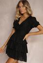 Rochie Neagră Cloș cu Volane Decorative și Mâneci Bufante Felfea