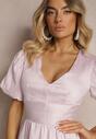 Rochie roz Talia Imprimeu Bumbac Fermoar Mâneci Bufante Malfea