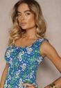Rochie Bleumarin Cu Talie Marcată Cu Bretele Din Bumbac Cu Decolteu Legat Anadea