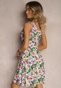 Rochie verde-roz cu bretele din viscoză cu croială evazată cu imprimeu floral Alanea